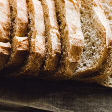 Close up of thin sliced homemade white bread loaf