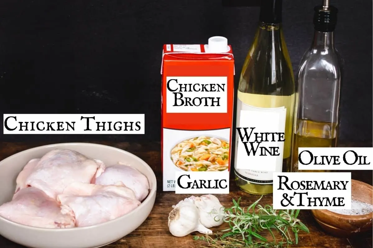 Ingredients for recipe with text labels.