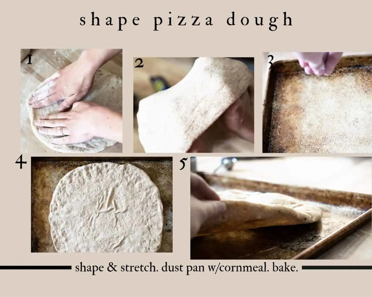 5 step info graphic on how to shape and form pizza crust