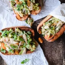 wheat hoagie buns piled with garden vegetable chicken salad recipe