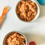 two bowls of kids pasta in cheesy tomato sauce