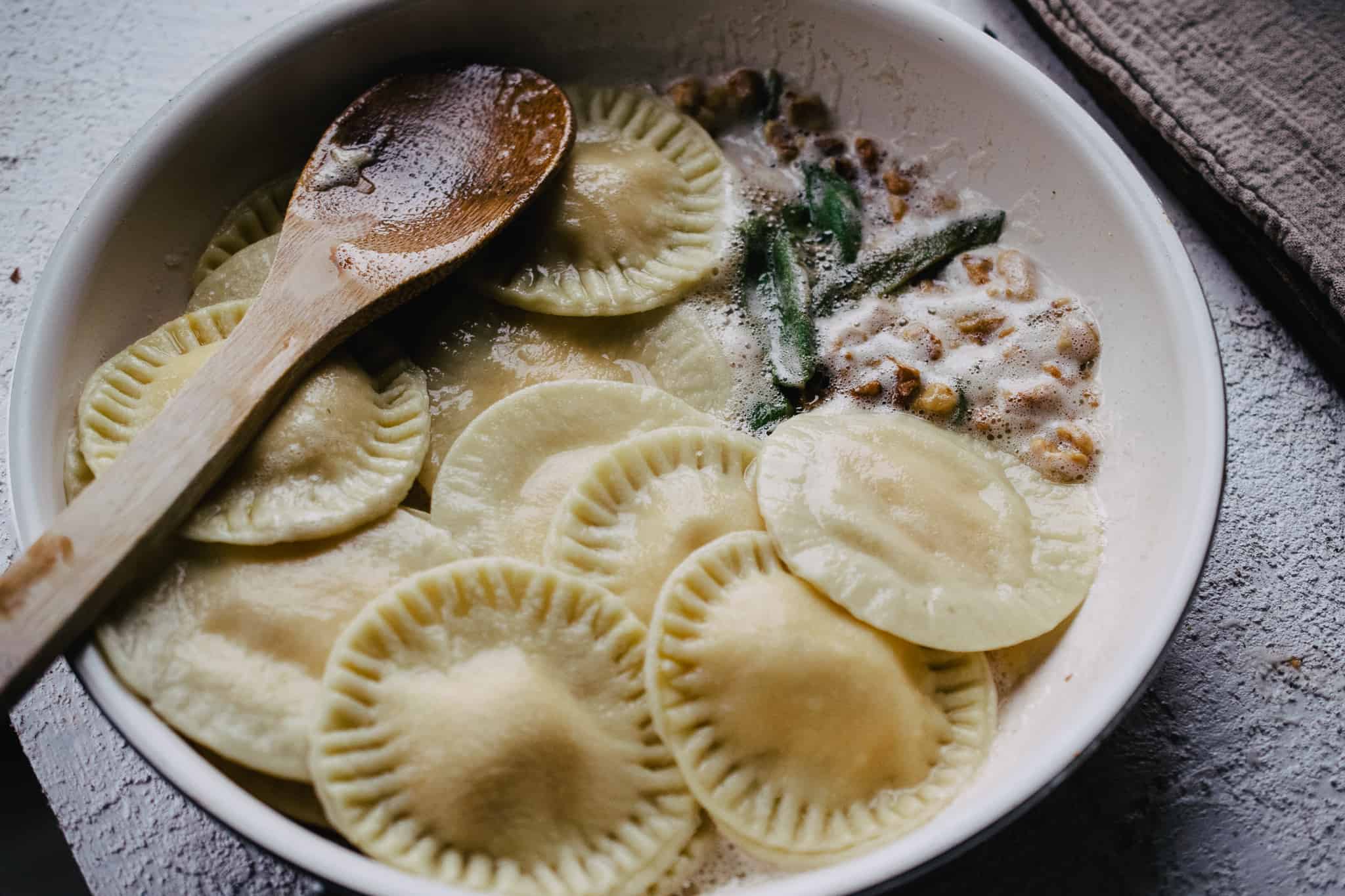 butternut squash ricotta ravioli in brown butter fried sage, walnuts ...