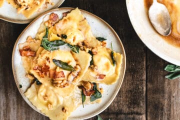 Butternut Squash Ricotta Ravioli with Browned Butter Fried Sage, Bacon ...