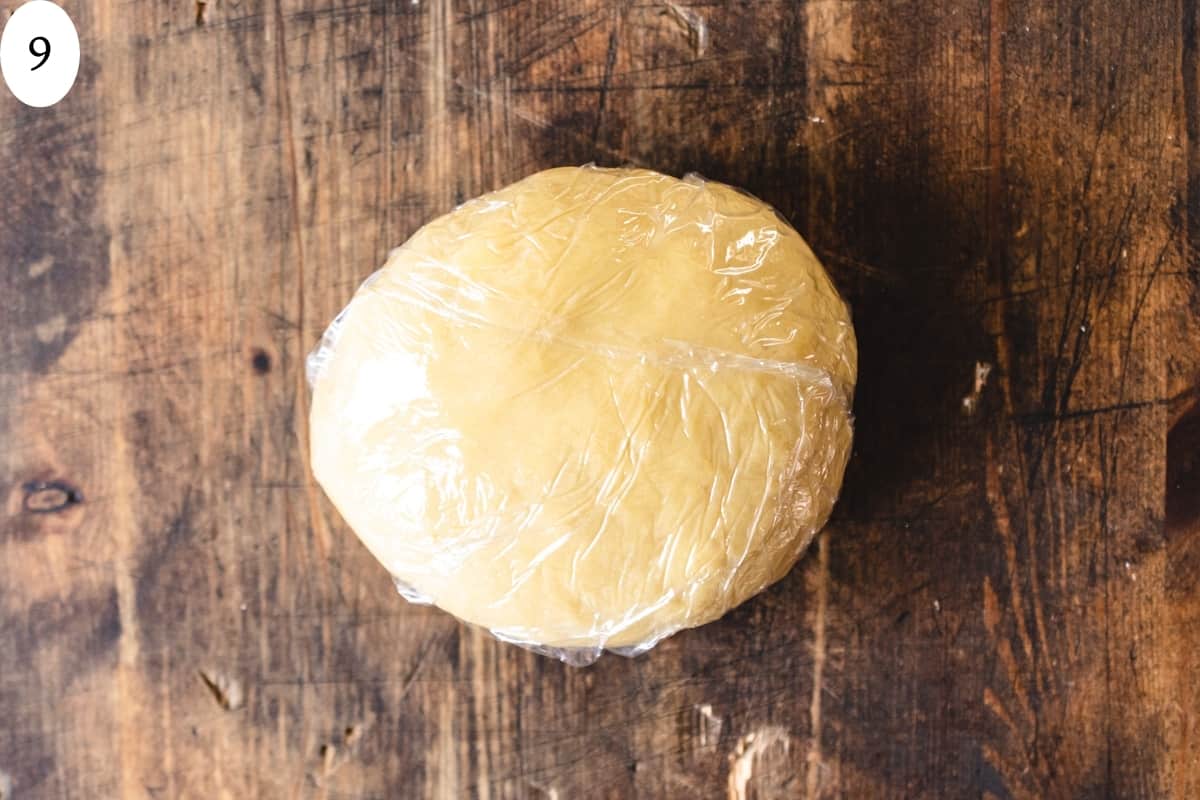 Pasta dough wrapped in plastic wrap.