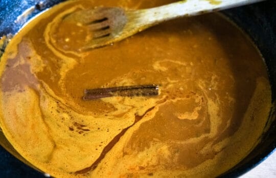 DSC_0210 butter chicken sauce with cinnamon stick in skillet