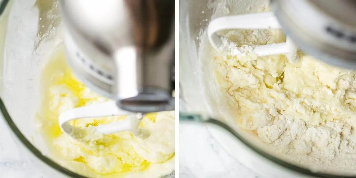 Alternating egg whites and flour mixture into a cupcake batter.