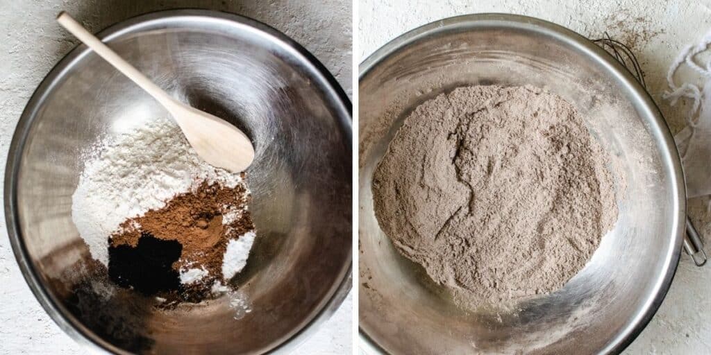 Dry ingredients for ice cream sandwich cookie mixed up.
