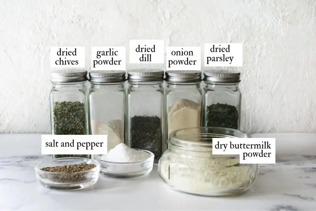 info graphic of spices and seasoning ingredients used in dry ranch mix
