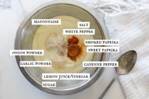 spicy mayonnaise ingredients with labeled ingredients