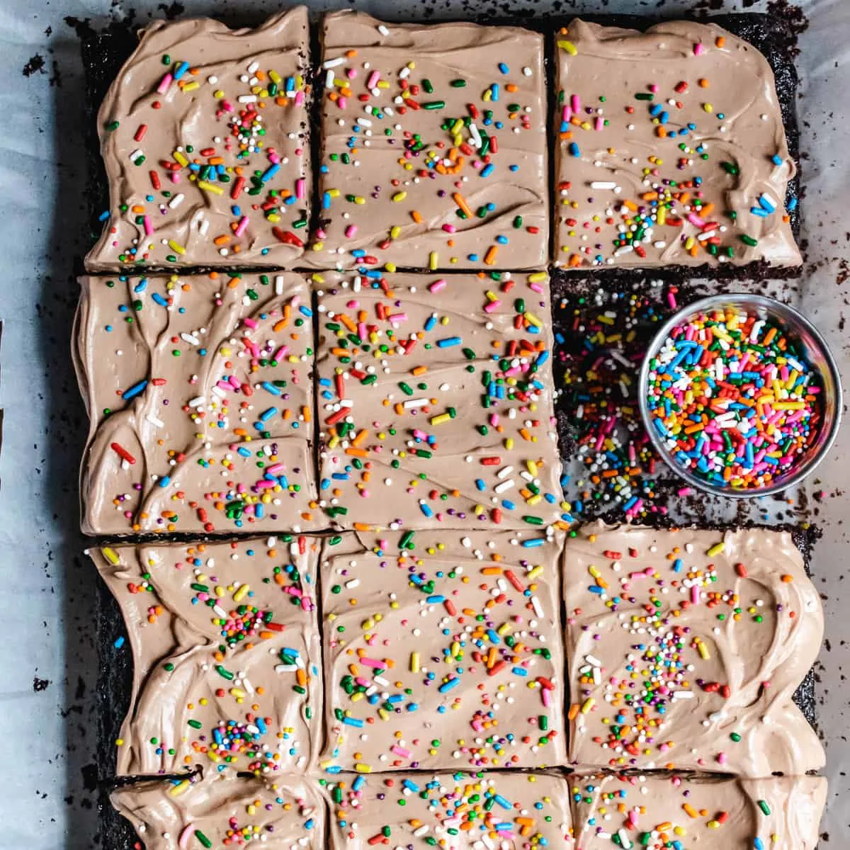 Chocolate cake with sprinkles.