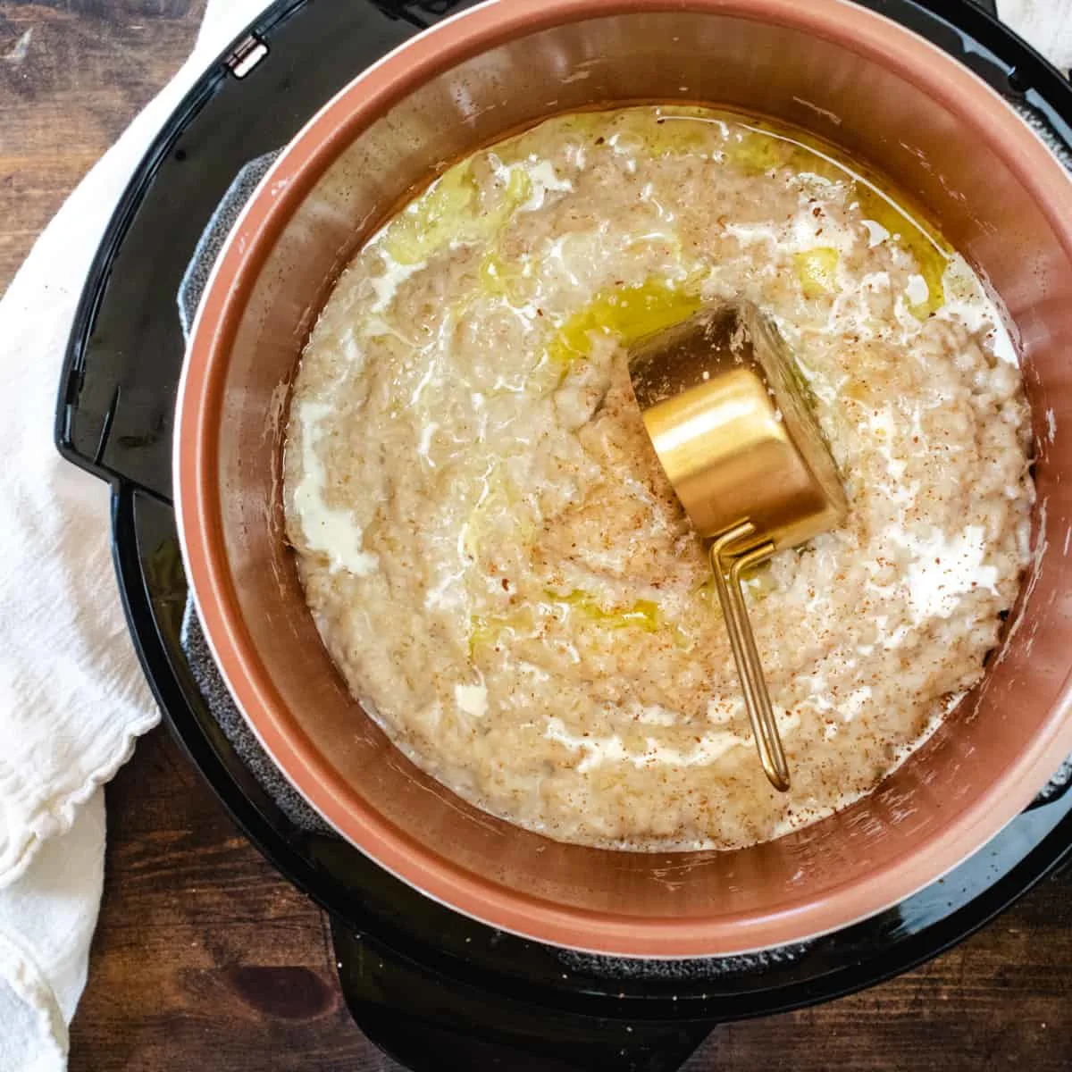 Pressure cooked rolled oats in an Instant Pot.