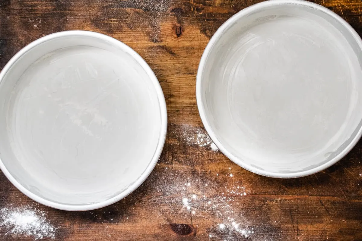 Two round, greased and floured cake pans.