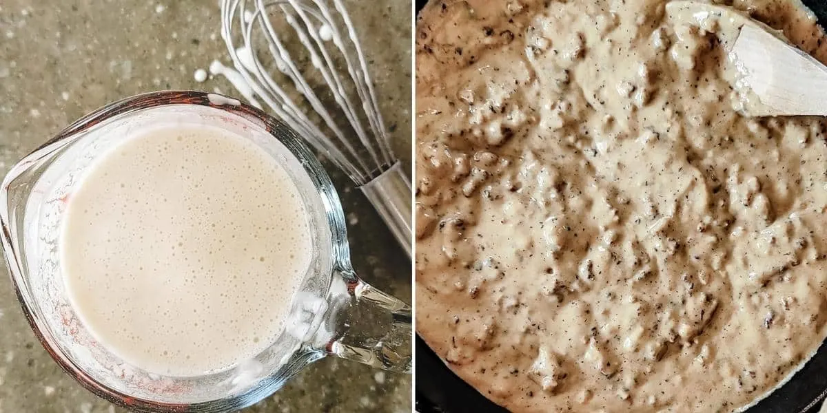 Flour and water whisked to form a thickener for sausage gravy.