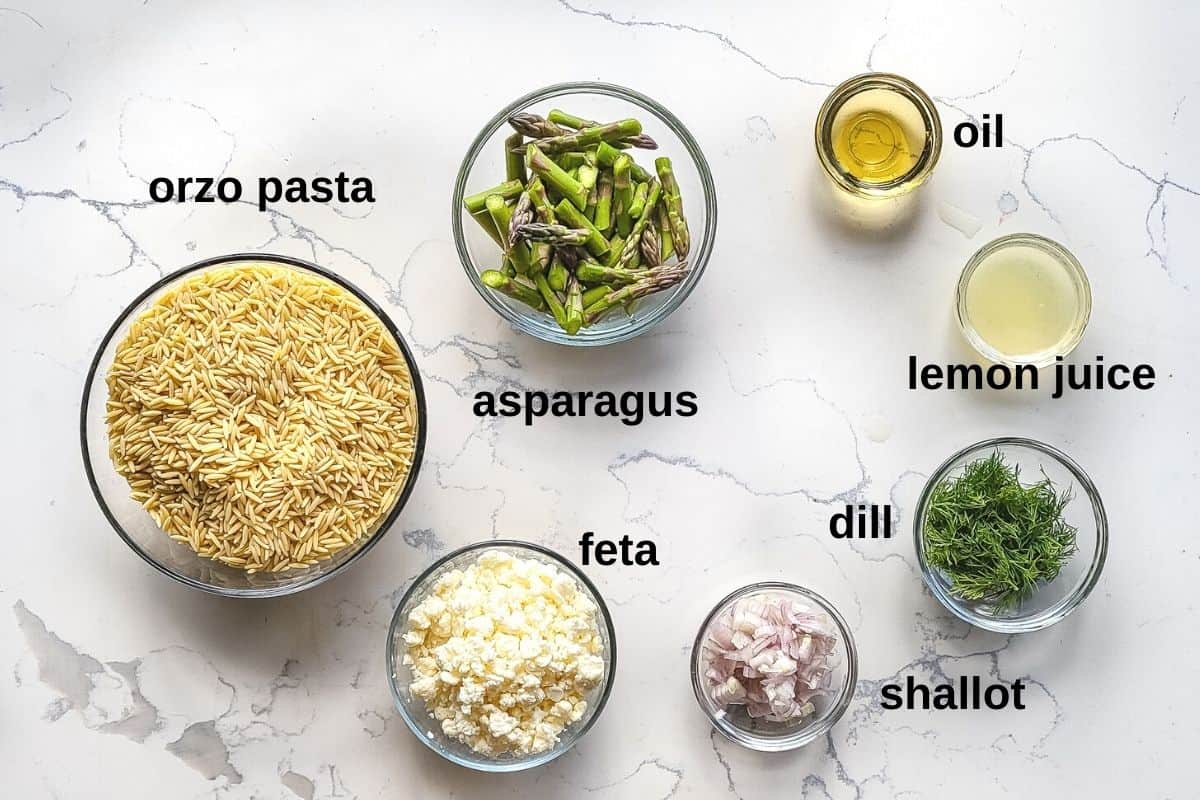 Ingredients needed for orzo pasta salad