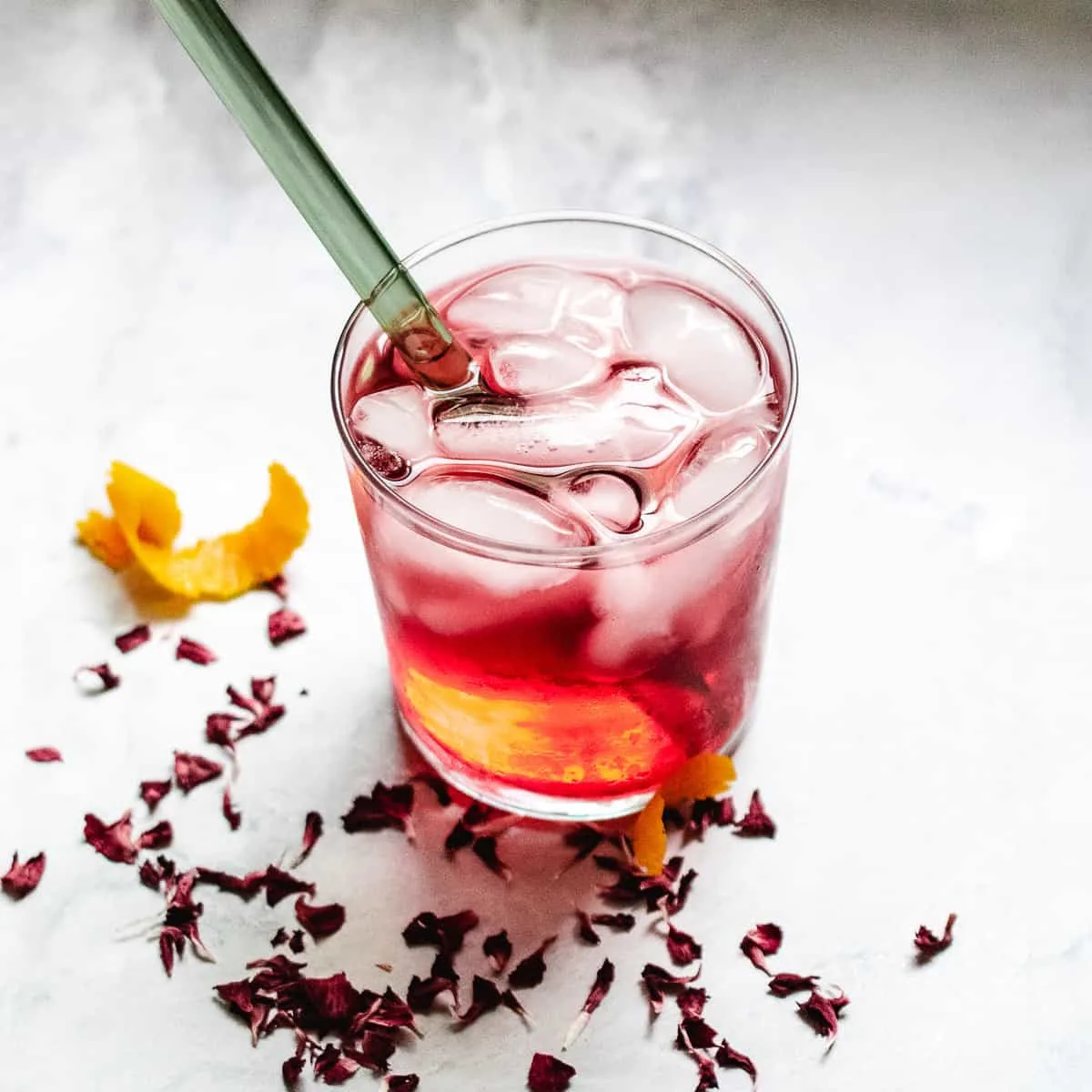 Iced hibiscus tea in a glass.