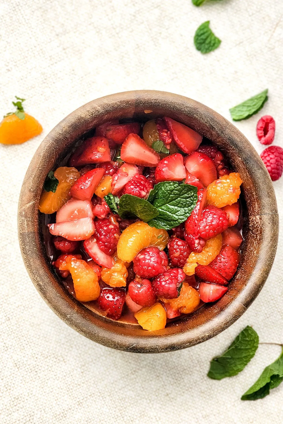 A bowl of mixed berry fruit salad ready to be served.