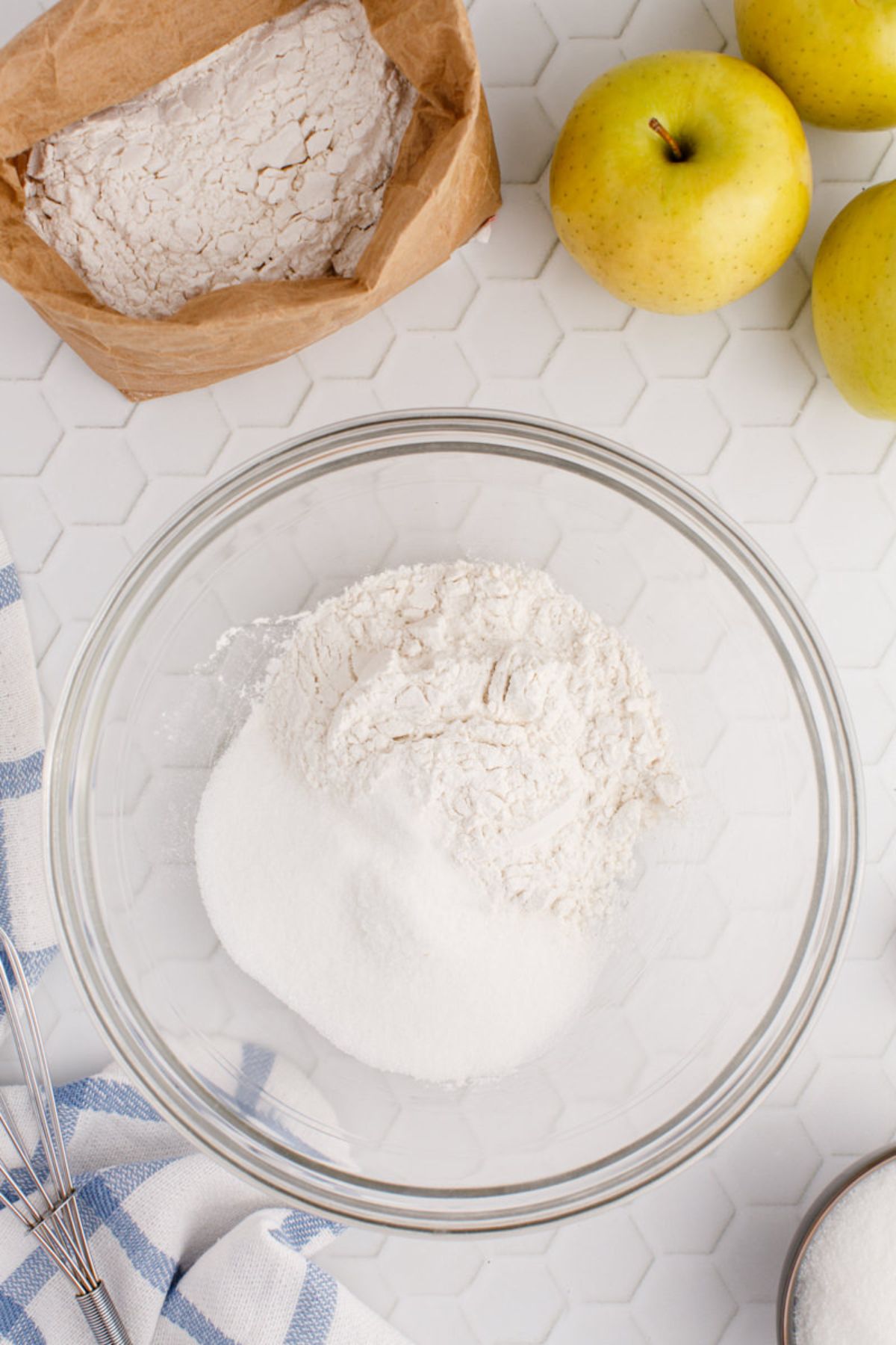Flour and sugar in a bowl.