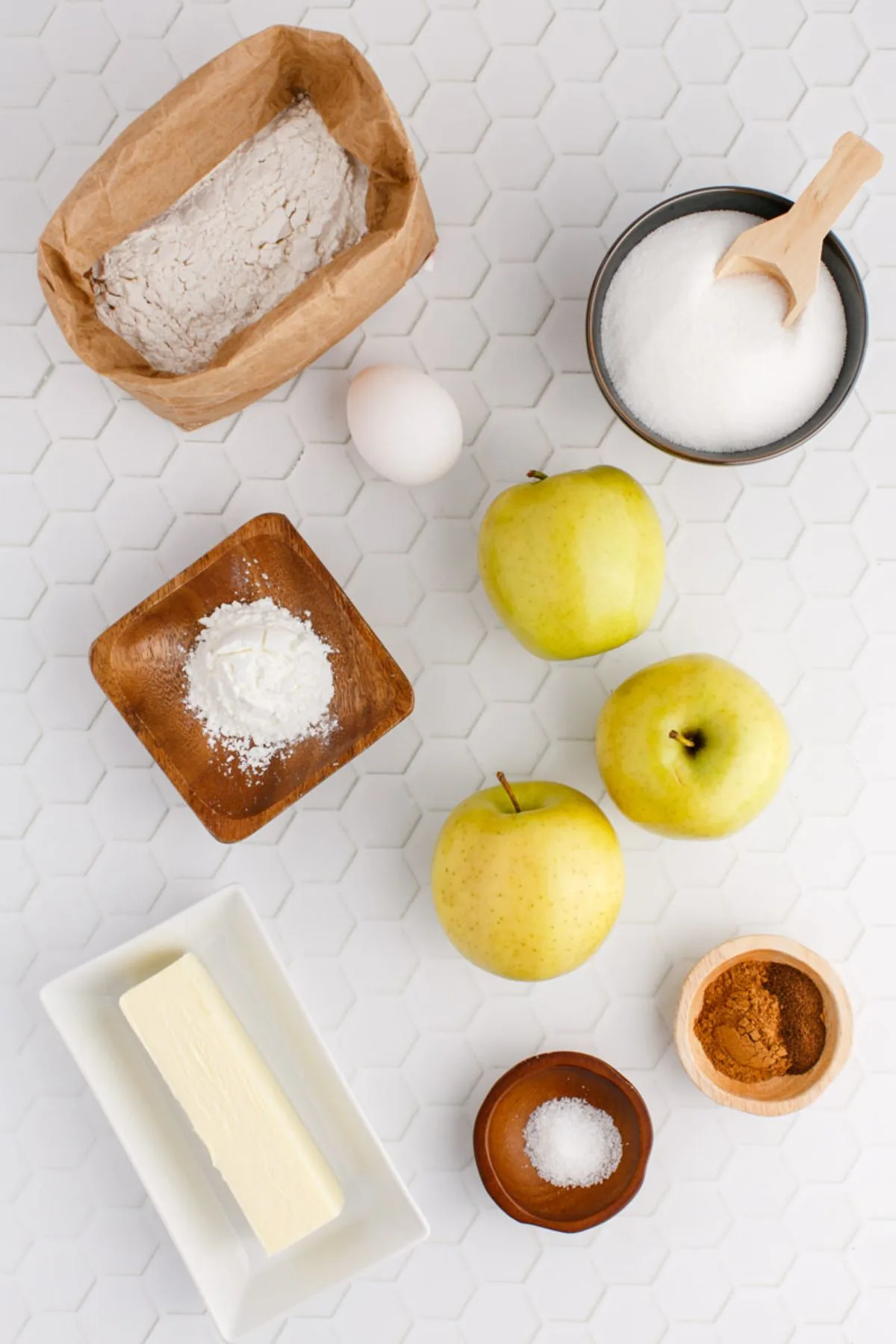 Ingredients needed to make a homemade Apple Cobbler.