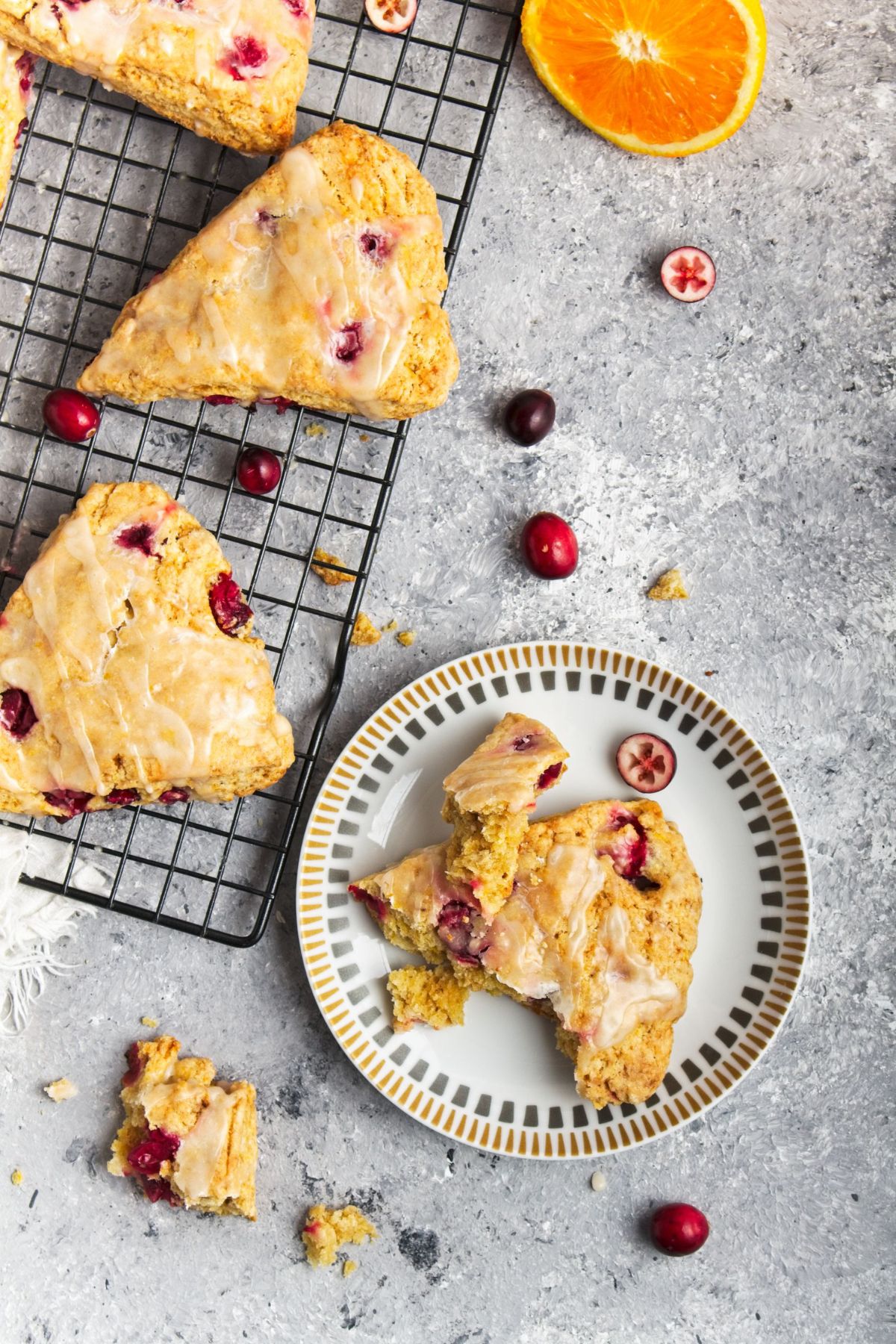 Looking down on a few Cranberry Orange scones.