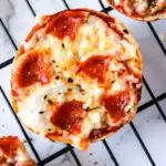 Close up looking down on a Pizza Bagel Bite.